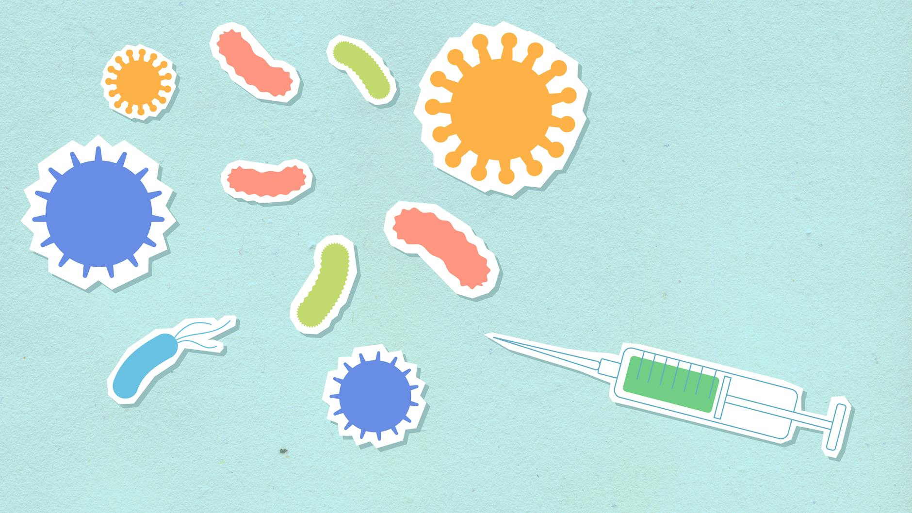 paper cutout of syringe and viruses